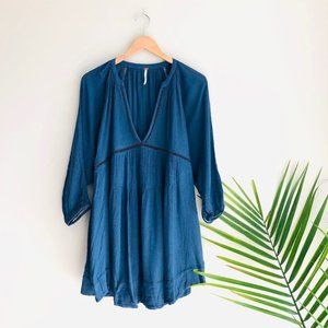 Free People Go Lightly Eyelet Mini Dress Blue S